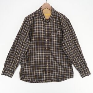 Barbour Country Shirt Mens Medium Brown Tartan Plaid Button Down Cotton Twill